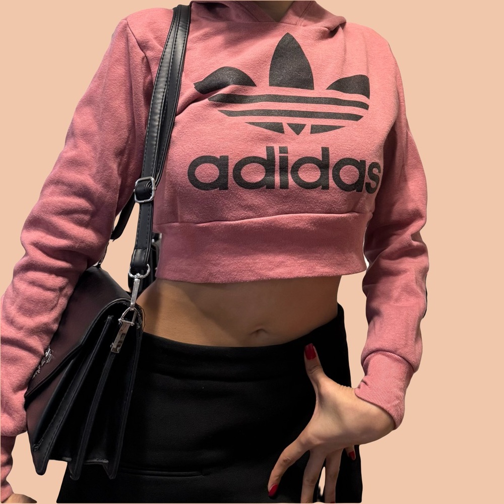 Adidas Pink Logo Cropped Sweatshirt